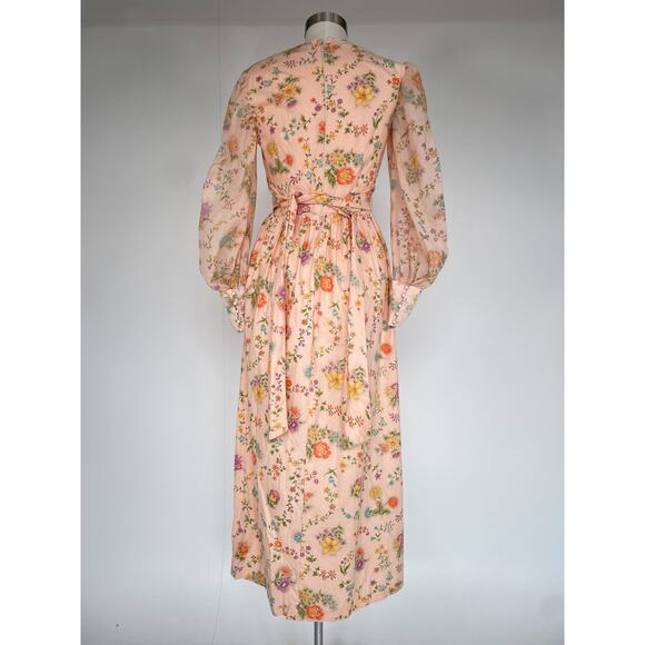 Vtg 70's Pastel Floral Empire Waist Long Sleeve Maxi Dress Hippie Boho Sz S/M - Picture 5 of 10